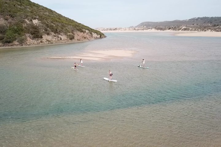 a group of people on a beach near a body of water