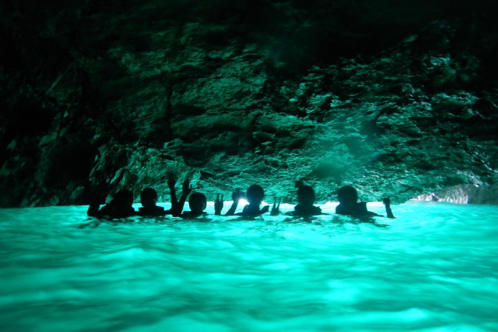 a group of people swimming in a body of water